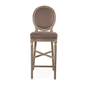 Medallion Bar Stool Limed Grey Oak, Aubergine Linen FC011-35 Bar E272 A008 Zentique