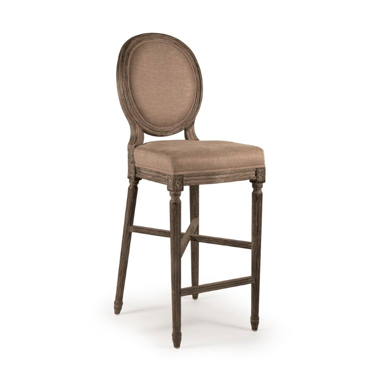 Zentique Medallion Bar Stool with Solid Oak Frame and Linen Upholstery — Comfortable Contoured Support, Durable Craftsmanship Limed Grey Oak, Copper Linen FC011-35 Bar E271 A006