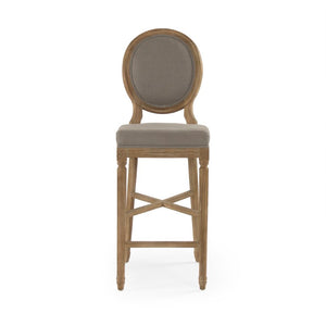Zentique Medallion Bar Stool with Solid Oak Frame and Linen Upholstery — Comfortable Contoured Support, Durable Craftsmanship Limed Grey Oak, Grey Linen FC011-35 Bar E272 A048
