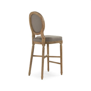 Zentique Medallion Bar Stool with Solid Oak Frame and Linen Upholstery — Comfortable Contoured Support, Durable Craftsmanship Limed Grey Oak, Grey Linen FC011-35 Bar E272 A048