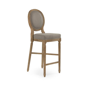 Zentique Medallion Bar Stool with Solid Oak Frame and Linen Upholstery — Comfortable Contoured Support, Durable Craftsmanship Limed Grey Oak, Grey Linen FC011-35 Bar E272 A048