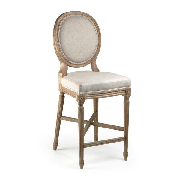 Zentique Medallion Counter Stool with Solid Oak Frame and Neutral Linen Upholstery — Timeless Comfort & Support Natural Oak, Natural Linen FC011-35 Counter E255 A003