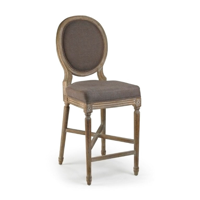 Zentique Medallion Counter Stool with Solid Oak Frame and Neutral Linen Upholstery — Timeless Comfort & Support Limed Grey Oak, Aubergine Linen FC011-35 Counter E272 A008