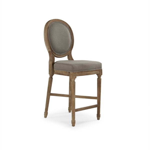 Zentique Medallion Counter Stool with Solid Oak Frame and Neutral Linen Upholstery — Timeless Comfort & Support Limed Grey Oak, Grey Linen FC011-35 Counter E272 A048