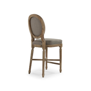 Zentique Medallion Counter Stool with Solid Oak Frame and Neutral Linen Upholstery — Timeless Comfort & Support Limed Grey Oak, Grey Linen FC011-35 Counter E272 A048