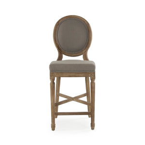 Zentique Medallion Counter Stool with Solid Oak Frame and Neutral Linen Upholstery — Timeless Comfort & Support Limed Grey Oak, Grey Linen FC011-35 Counter E272 A048