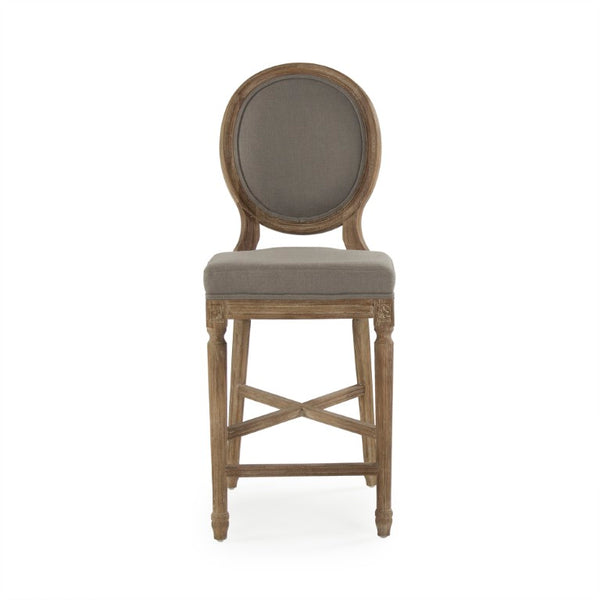 Zentique Medallion Counter Stool with Solid Oak Frame and Neutral Linen Upholstery — Timeless Comfort & Support Limed Grey Oak, Grey Linen FC011-35 Counter E272 A048