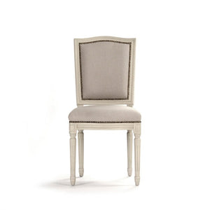 Benoit Side Chair Distressed Ivory Birch, Natural Linen, Burlap FC014 309 A003/H010 Zentique