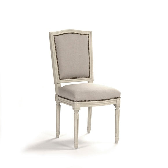 Benoit Side Chair Distressed Ivory Birch, Natural Linen, Burlap FC014 309 A003/H010 Zentique