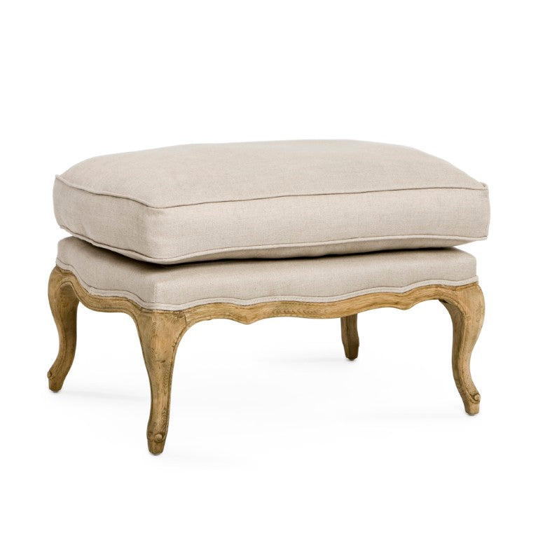 Zentique Bastille Oak-Linen Ottoman with Padded Cushion, Compact 29"W x19"H Versatile Accent Seat & Tray Table FC020 E255 A003