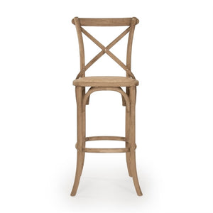Zentique Parisienne Solid Oak Cafe Bar Stool — Compact Parisian Design, Ergonomic Backrest, Durable Finish Natural Oak FC035 Bar E255