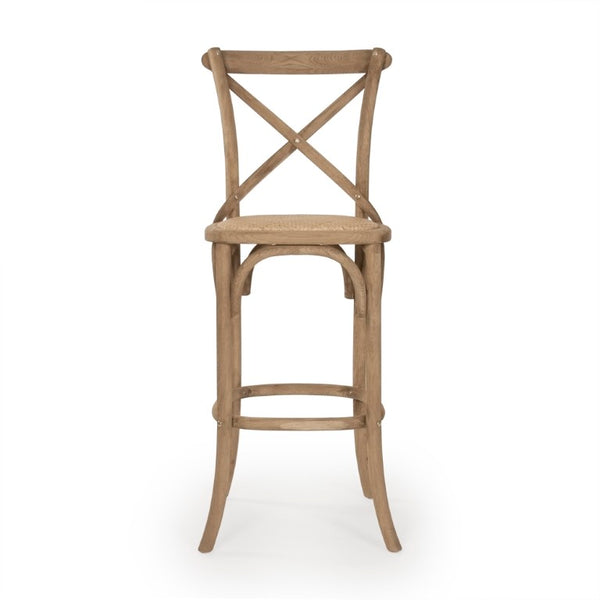 Zentique Parisienne Solid Oak Cafe Bar Stool — Compact Parisian Design, Ergonomic Backrest, Durable Finish Natural Oak FC035 Bar E255