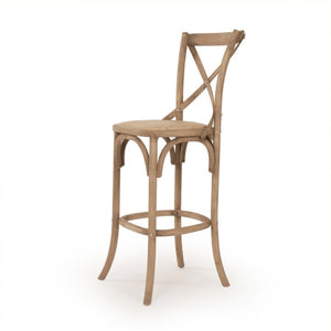 Zentique Parisienne Solid Oak Cafe Bar Stool — Compact Parisian Design, Ergonomic Backrest, Durable Finish Natural Oak FC035 Bar E255