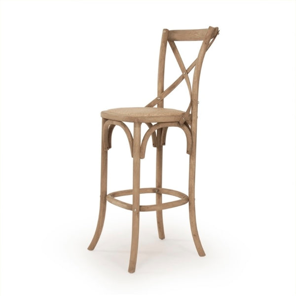 Zentique Parisienne Solid Oak Cafe Bar Stool — Compact Parisian Design, Ergonomic Backrest, Durable Finish Natural Oak FC035 Bar E255
