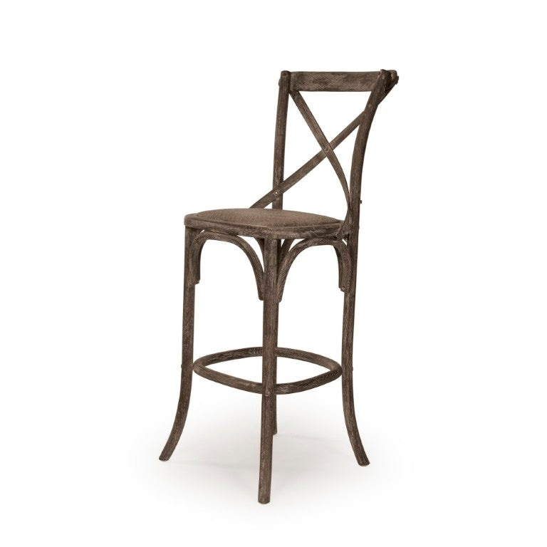 Zentique Parisienne Solid Oak Cafe Bar Stool — Compact Parisian Design, Ergonomic Backrest, Durable Finish Limed Grey Oak FC035 Bar E272