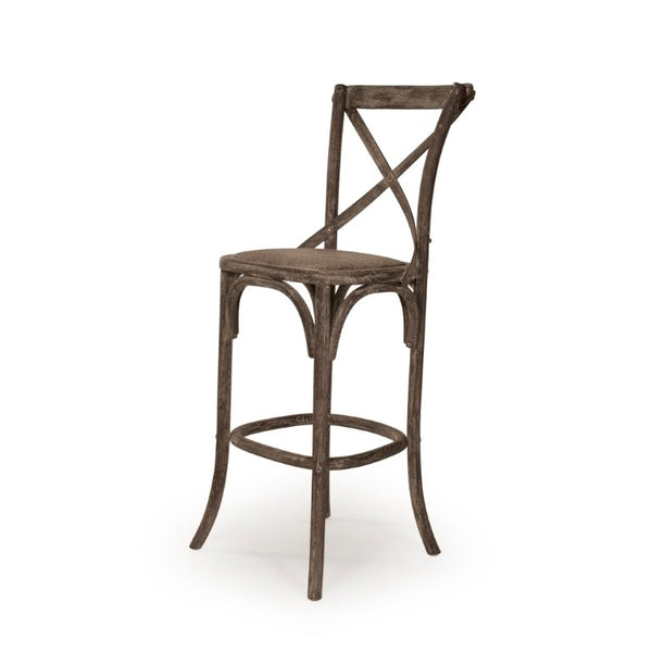 Zentique Parisienne Solid Oak Cafe Bar Stool — Compact Parisian Design, Ergonomic Backrest, Durable Finish Limed Charcoal Oak FC035 Bar E271