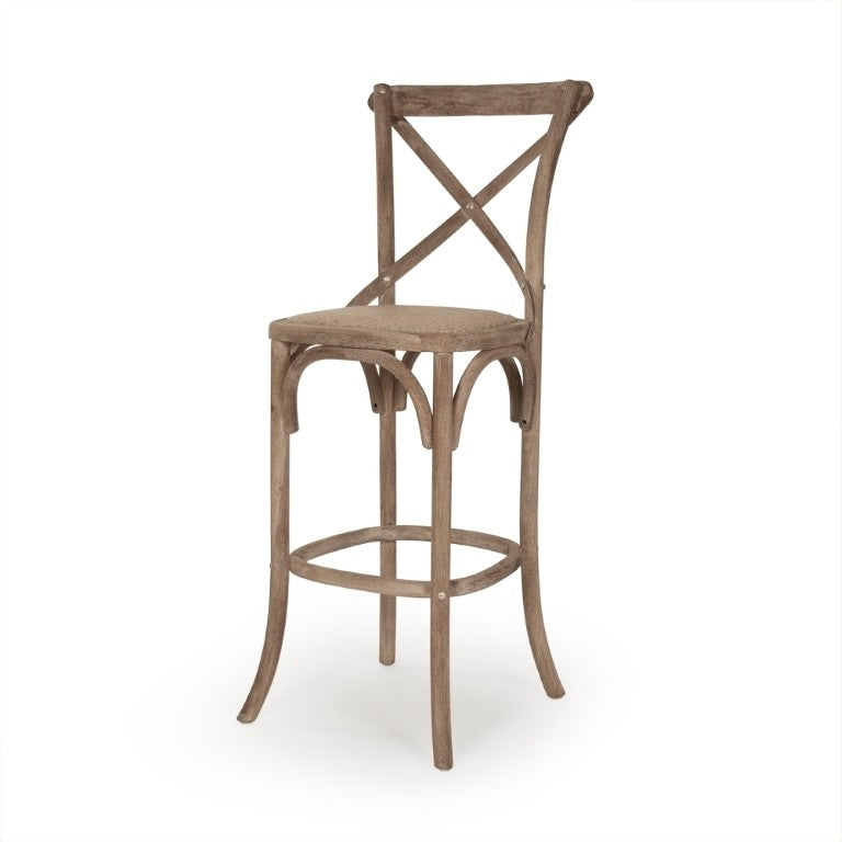 Zentique Parisienne Solid Oak Cafe Bar Stool — Compact Parisian Design, Ergonomic Backrest, Durable Finish Limed Grey Oak FC035 Bar E272