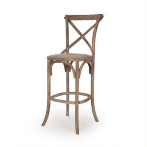 Zentique Parisienne Solid Oak Cafe Bar Stool — Compact Parisian Design, Ergonomic Backrest, Durable Finish Limed Grey Oak FC035 Bar E272