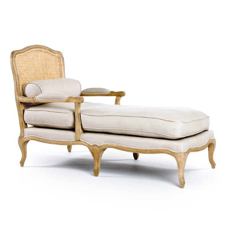Zentique Bastille Oak Chaise Lounge with Linen Upholstery, Solid Frame, Generous Depth & Tailored Tapered Legs FC080-20 E255 A003