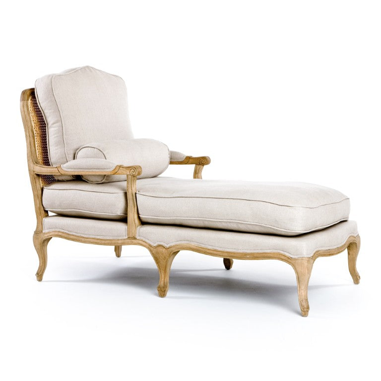 Zentique Bastille Oak Chaise Lounge with Linen Upholstery, Solid Frame, Generous Depth & Tailored Tapered Legs FC080-20 E255 A003