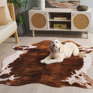 Safavieh Faux Cowhide Area Rug - Stylish Brown & Ivory Hide Design, Slip-resistant, 4'7" X 5'3" For Home Decor Brown ,Ivory Polyester And Natural Latex Fch377t-4
