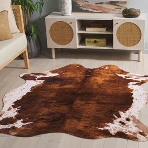 Safavieh Faux Cowhide Area Rug - Stylish Brown & Ivory Hide Design, Slip-resistant, 4'7" X 5'3" For Home Decor Brown ,Ivory Polyester And Natural Latex Fch377t-4