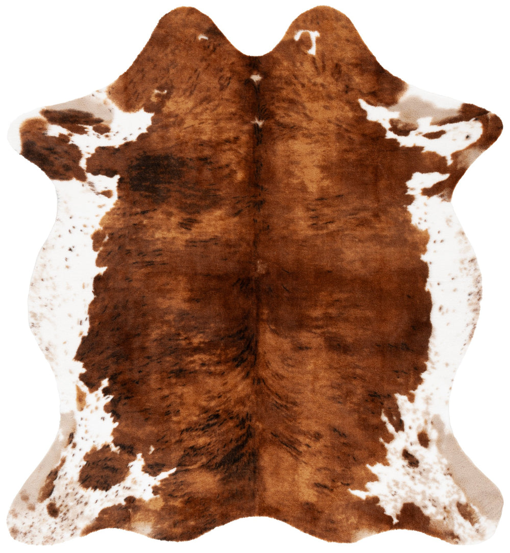 Safavieh Faux Cowhide Area Rug - Stylish Brown & Ivory Hide Design, Slip-resistant, 4'7" X 5'3" For Home Decor Brown ,Ivory Polyester And Natural Latex Fch377t-4