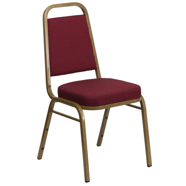 English Elm HERCULES Trapezoidal Back Stacking Banquet Chair - Stylish, Durable Comfort for Events & Gatherings Burgundy Patterned Fabric/Gold Frame FD-BHF-1-ALLGOLD-0847-BY-GG