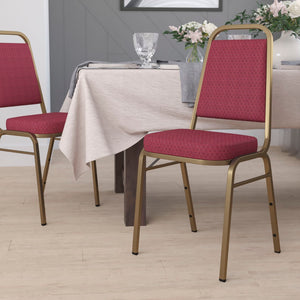 English Elm HERCULES Trapezoidal Back Stacking Banquet Chair - Stylish, Durable Comfort for Events & Gatherings Burgundy Patterned Fabric/Gold Frame FD-BHF-1-ALLGOLD-0847-BY-GG