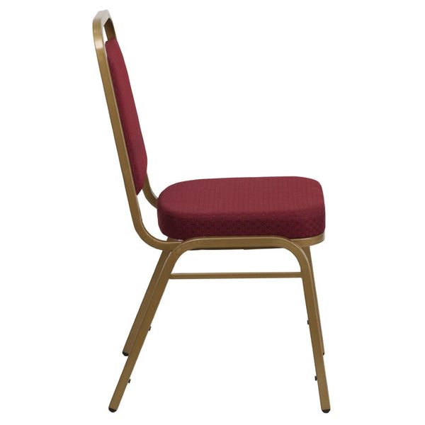 English Elm HERCULES Trapezoidal Back Stacking Banquet Chair - Stylish, Durable Comfort for Events & Gatherings Burgundy Patterned Fabric/Gold Frame FD-BHF-1-ALLGOLD-0847-BY-GG