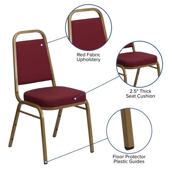 English Elm HERCULES Trapezoidal Back Stacking Banquet Chair - Stylish, Durable Comfort for Events & Gatherings Burgundy Patterned Fabric/Gold Frame FD-BHF-1-ALLGOLD-0847-BY-GG