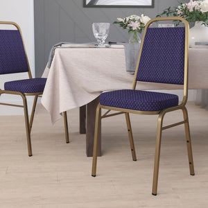 English Elm HERCULES Trapezoidal Back Stacking Banquet Chair - Stylish, Durable Comfort for Events & Gatherings Navy Patterned Fabric/Gold Frame FD-BHF-1-ALLGOLD-0849-NVY-GG