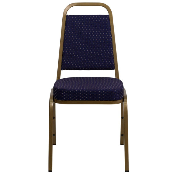 English Elm HERCULES Trapezoidal Back Stacking Banquet Chair - Stylish, Durable Comfort for Events & Gatherings Navy Patterned Fabric/Gold Frame FD-BHF-1-ALLGOLD-0849-NVY-GG