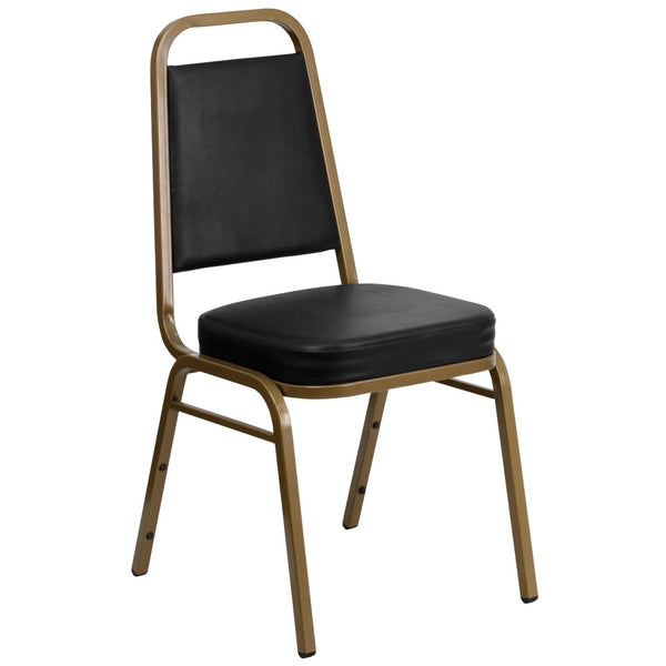 English Elm HERCULES Trapezoidal Back Stacking Banquet Chair - Stylish, Durable Comfort for Events & Gatherings Black Vinyl/Gold Frame FD-BHF-1-ALLGOLD-BK-GG