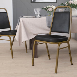 English Elm HERCULES Trapezoidal Back Stacking Banquet Chair - Stylish, Durable Comfort for Events & Gatherings Black Vinyl/Gold Frame FD-BHF-1-ALLGOLD-BK-GG