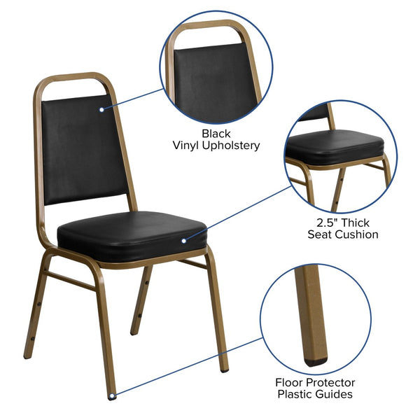 English Elm HERCULES Trapezoidal Back Stacking Banquet Chair - Stylish, Durable Comfort for Events & Gatherings Black Vinyl/Gold Frame FD-BHF-1-ALLGOLD-BK-GG