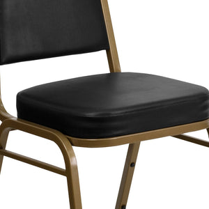 English Elm HERCULES Trapezoidal Back Stacking Banquet Chair - Stylish, Durable Comfort for Events & Gatherings Black Vinyl/Gold Frame FD-BHF-1-ALLGOLD-BK-GG