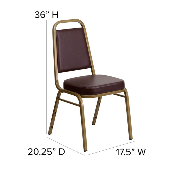 English Elm HERCULES Trapezoidal Back Stacking Banquet Chair - Stylish, Durable Comfort for Events & Gatherings Brown Vinyl/Gold Frame FD-BHF-1-ALLGOLD-BN-GG