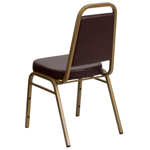 English Elm HERCULES Trapezoidal Back Stacking Banquet Chair - Stylish, Durable Comfort for Events & Gatherings Brown Vinyl/Gold Frame FD-BHF-1-ALLGOLD-BN-GG