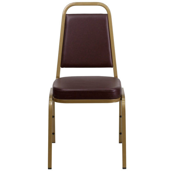 English Elm HERCULES Trapezoidal Back Stacking Banquet Chair - Stylish, Durable Comfort for Events & Gatherings Brown Vinyl/Gold Frame FD-BHF-1-ALLGOLD-BN-GG