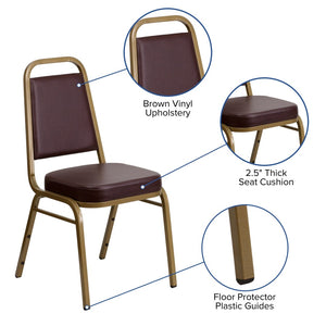 English Elm HERCULES Trapezoidal Back Stacking Banquet Chair - Stylish, Durable Comfort for Events & Gatherings Brown Vinyl/Gold Frame FD-BHF-1-ALLGOLD-BN-GG