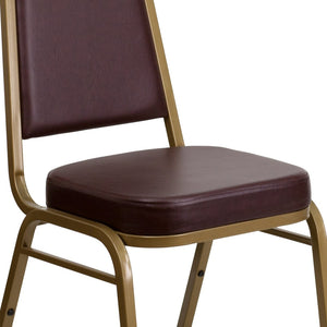 English Elm HERCULES Trapezoidal Back Stacking Banquet Chair - Stylish, Durable Comfort for Events & Gatherings Brown Vinyl/Gold Frame FD-BHF-1-ALLGOLD-BN-GG