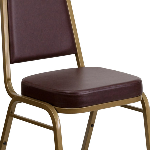 English Elm HERCULES Trapezoidal Back Stacking Banquet Chair - Stylish, Durable Comfort for Events & Gatherings Brown Vinyl/Gold Frame FD-BHF-1-ALLGOLD-BN-GG