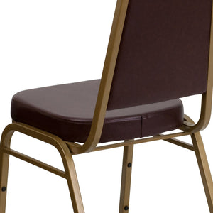 English Elm HERCULES Trapezoidal Back Stacking Banquet Chair - Stylish, Durable Comfort for Events & Gatherings Brown Vinyl/Gold Frame FD-BHF-1-ALLGOLD-BN-GG