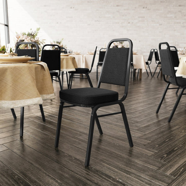 English Elm HERCULES Trapezoidal Back Stacking Banquet Chair - Durable, Comfortable, Space-Saving Design, Black FD-BHF-1-BK-BK-GG