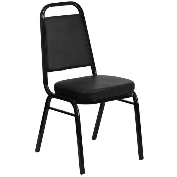 English Elm HERCULES Trapezoidal Back Stacking Banquet Chair - Stylish, Durable Comfort for Events & Gatherings Black Vinyl/Black Frame FD-BHF-1-GG