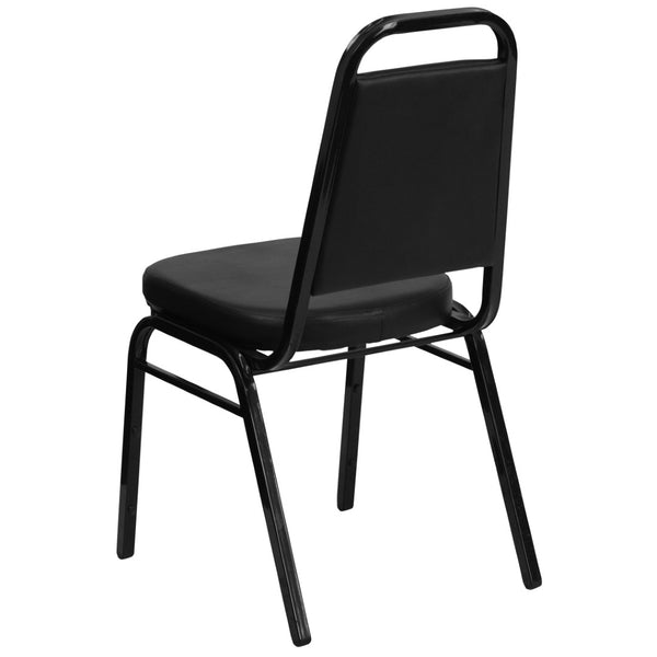 English Elm HERCULES Trapezoidal Back Stacking Banquet Chair - Stylish, Durable Comfort for Events & Gatherings Black Vinyl/Black Frame FD-BHF-1-GG