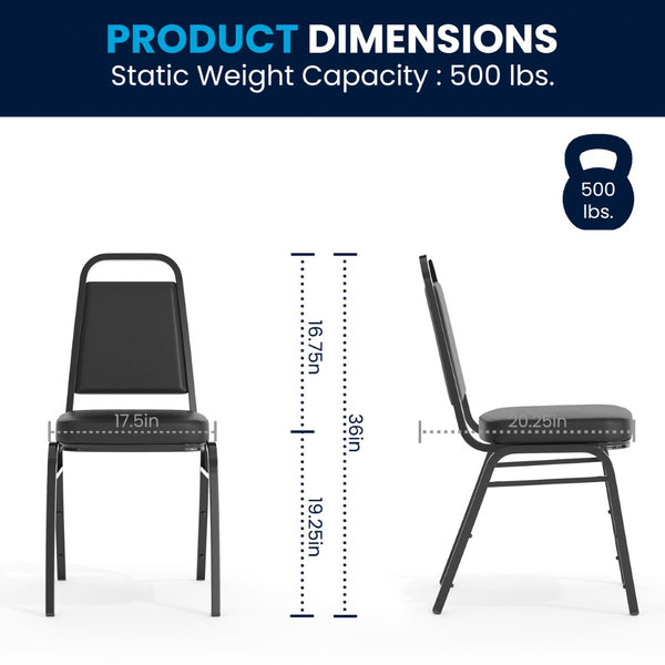English Elm HERCULES Trapezoidal Back Stacking Banquet Chair - Stylish, Durable Comfort for Events & Gatherings Black Vinyl/Black Frame FD-BHF-1-GG