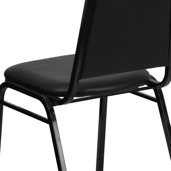 English Elm HERCULES Trapezoidal Back Stacking Banquet Chair - Stylish, Durable Comfort for Events & Gatherings Black Vinyl/Black Frame FD-BHF-1-GG