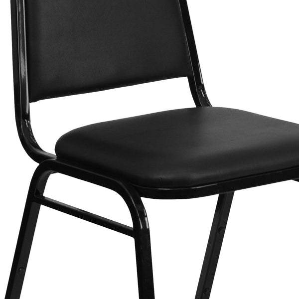 English Elm HERCULES Trapezoidal Back Stacking Banquet Chair - Stylish, Durable Comfort for Events & Gatherings Black Vinyl/Black Frame FD-BHF-1-GG